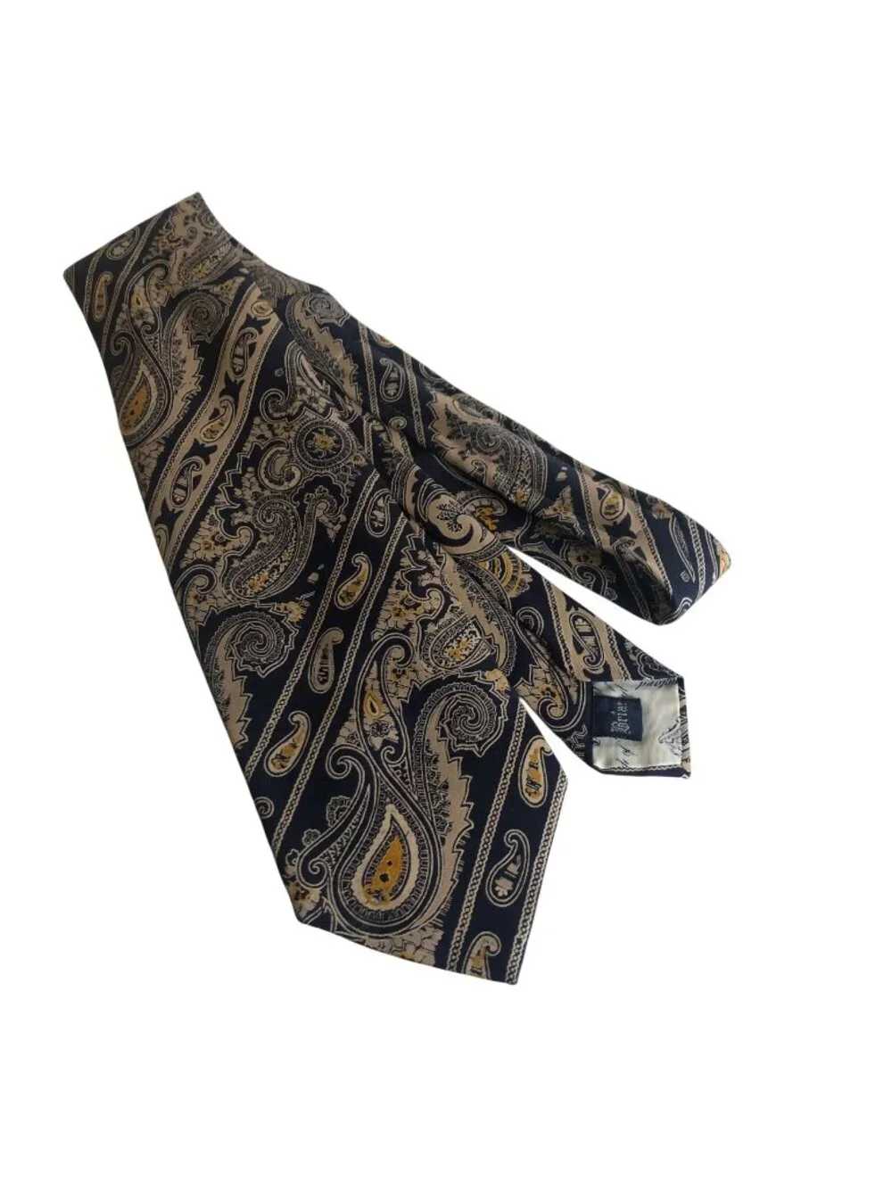 Briar The Penthouse At Justers Silk Tie Navy Gold Paisley Mens Necktie Vintage